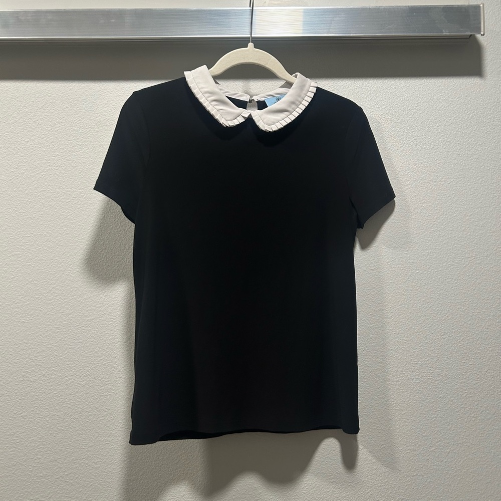 CeCe Black Top with White Collar